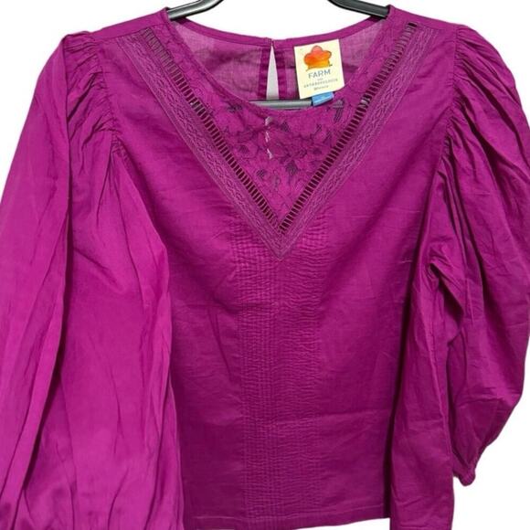 Farm Rio Kelsie Blouse Peasant Puff Sleeves Lace Detail Pullover Purple Size XS - Picture 5 of 10